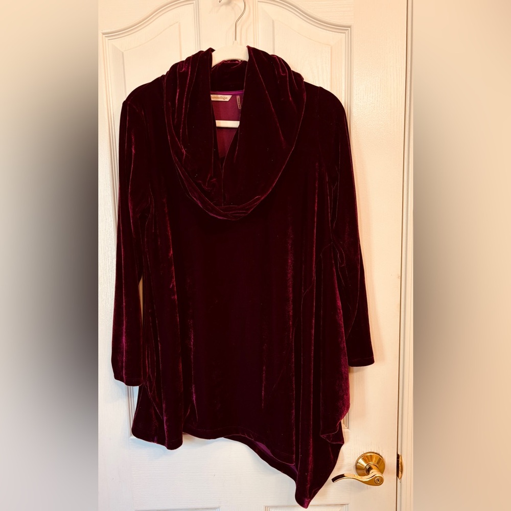Soft Surroundings Burgundy Plush Velvet Cowl Neck LS Top Style #37122 Holiday - Picture 6 of 8